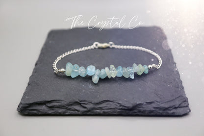 Beautiful handmade Aquamarine Chip Bracelet -With Silver Plated Findings - March Birthstone