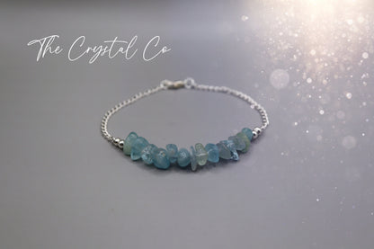 Beautiful handmade Aquamarine Chip Bracelet -With Silver Plated Findings - March Birthstone