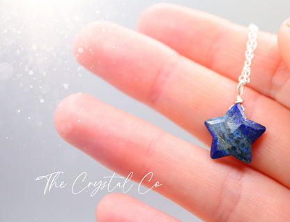 Dainty and Minimal, Natural Lapis Lazuli Star Pendant on a 925 sterling silver chain - For leadership & expression