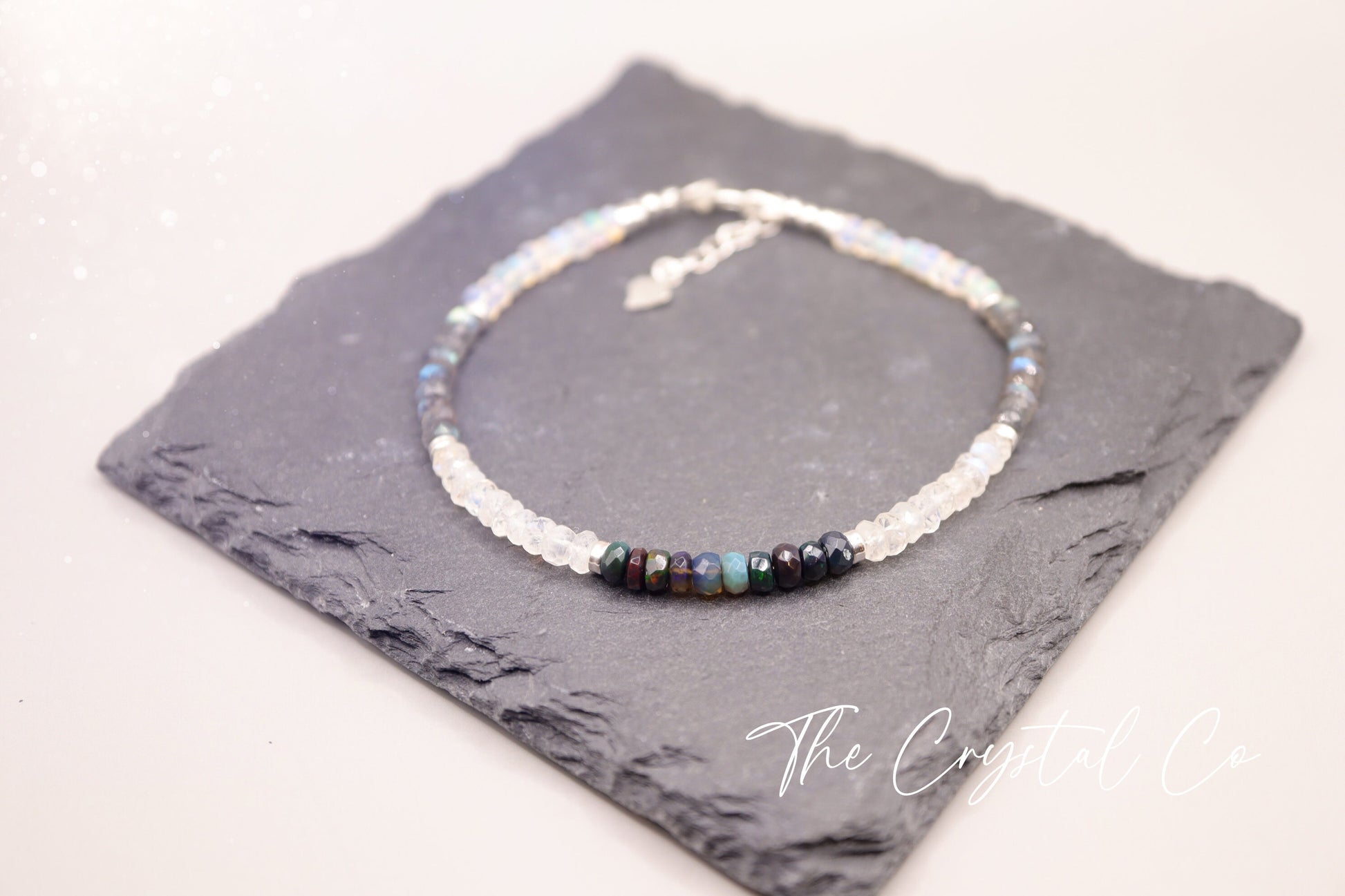 Ethiopian Welo Opal, Labradorite and Rainbow Moonstone dainty bracelet, Gifts for her.