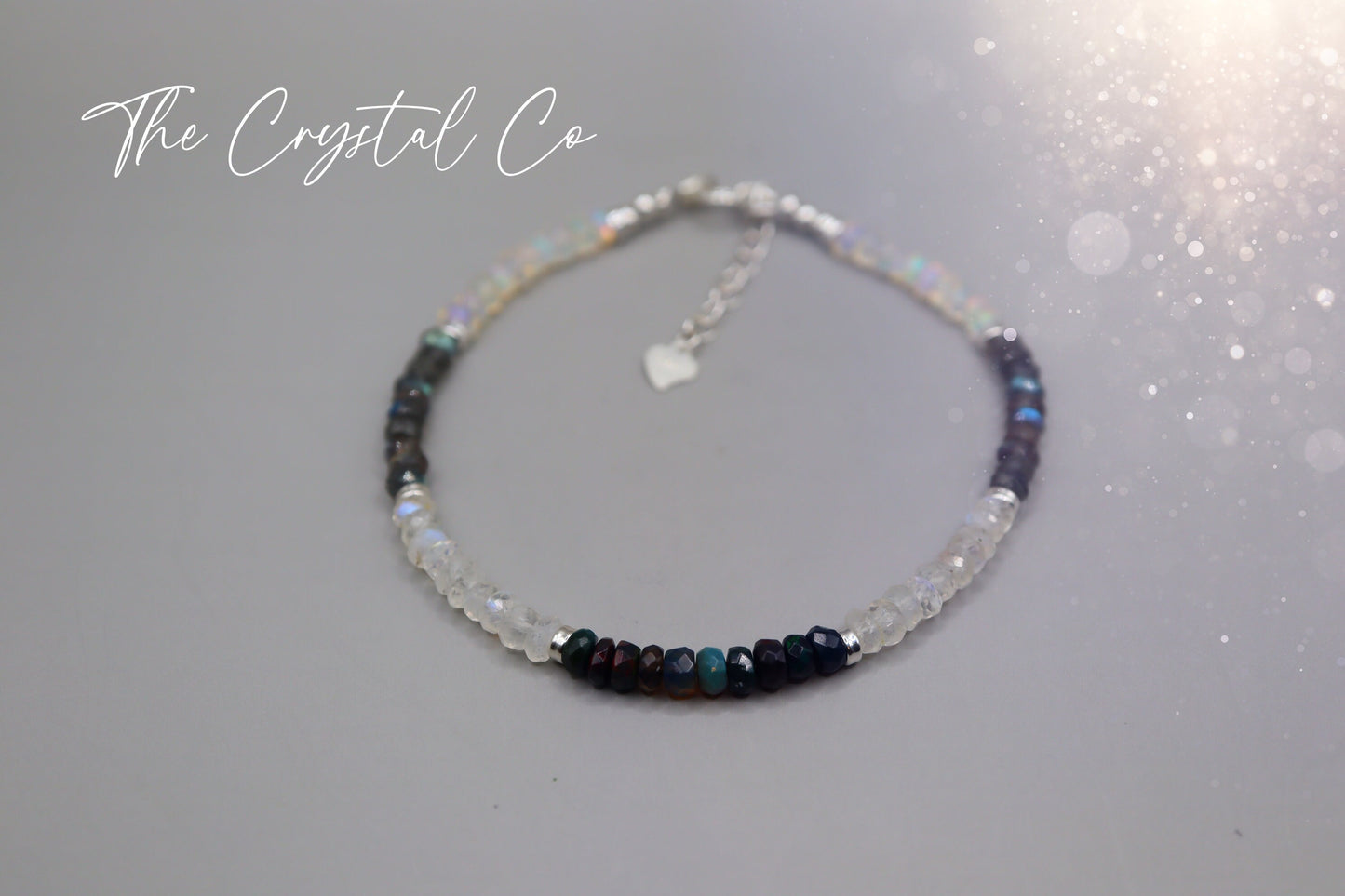 Ethiopian Welo Opal, Labradorite and Rainbow Moonstone dainty bracelet, Gifts for her.