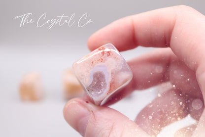 Beautiful Flower Agate / Cherry Flower Crystal Cubes. Some of these little beauties even have little druzy's inside that are full of sparkle. The cubes are full of beautiful colouring and patterns. You will receive one chosen at random. Ideal as pocket crystals and little gifts for crystal lovers.