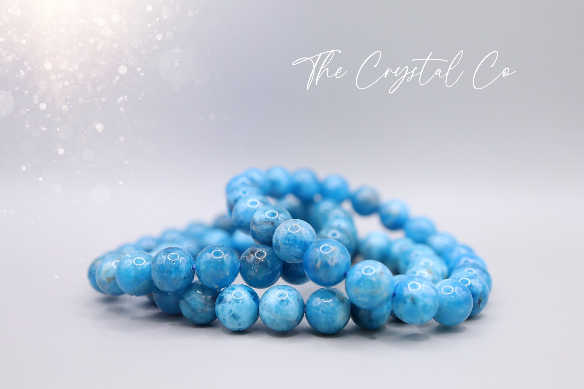 Beautiful Natural Crystal Apatite Beaded Bracelet Approximate size: 9mm beads on strong elastic beading string. This listing is for one bracelet chosen at random. Will come in a little gift bag. Suitable for meditation, special occasions and gifts.