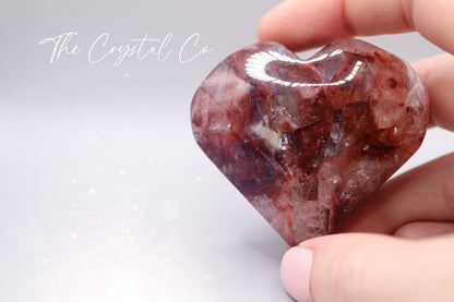 Natural Fire Quartz / Hematoid, Medium sized Heart Crystal Carving, Full of Rainbows and sparkles - for Stability and Concentration