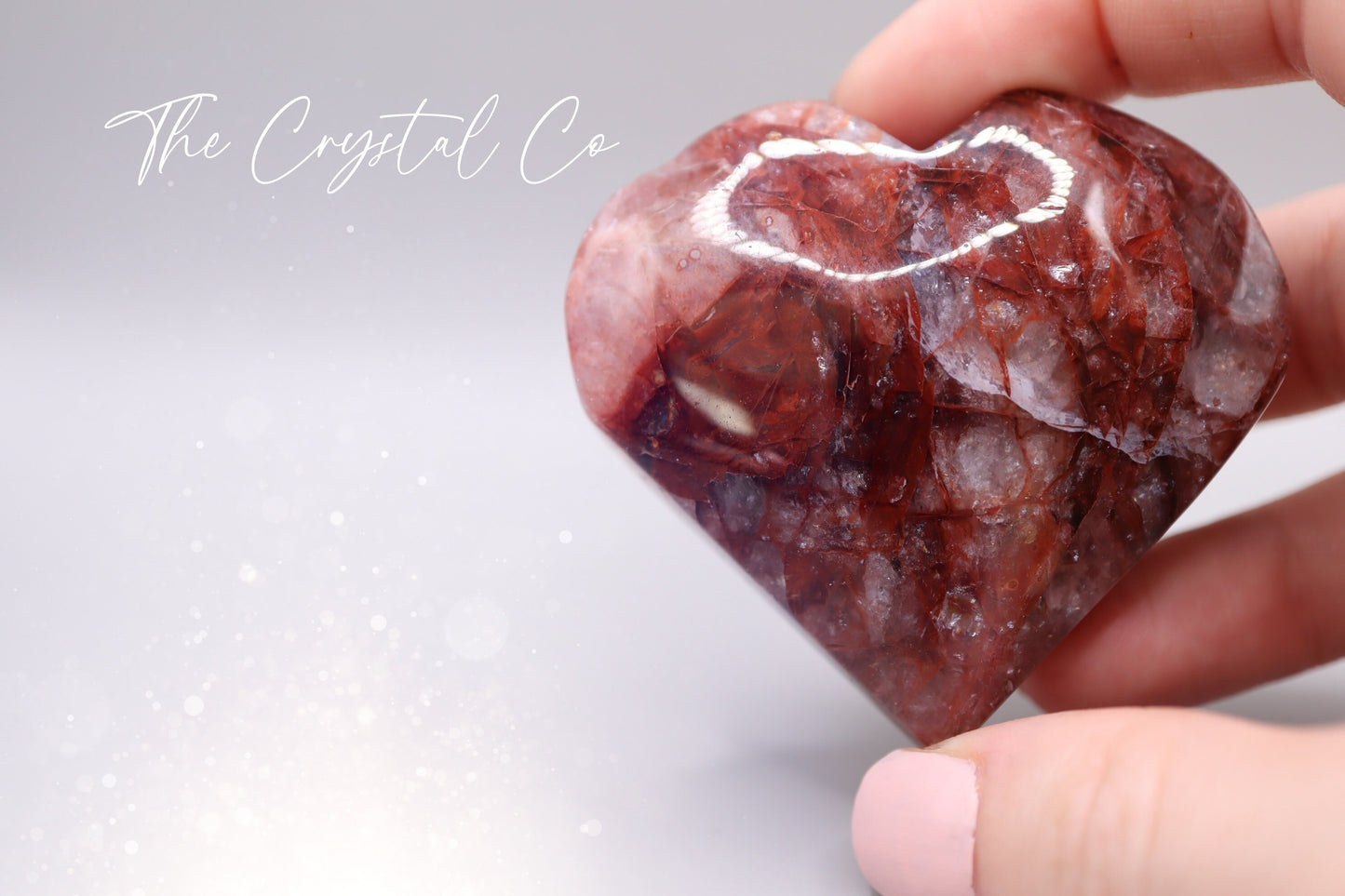 Natural Fire Quartz / Hematoid, Medium sized Heart Crystal Carving, Full of Rainbows and sparkles - for Stability and Concentration