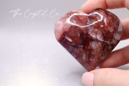 Natural Fire Quartz / Hematoid, Medium sized Heart Crystal Carving, Full of Rainbows and sparkles - for Stability and Concentration