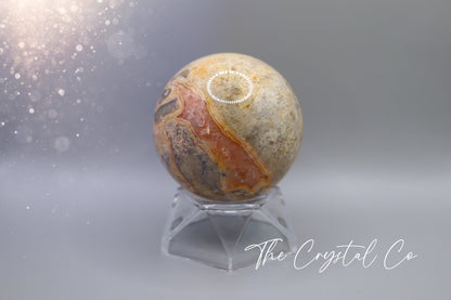 Beautiful, Natural Crazy Lace Agate Large Sphere - Crystal Carving For optimism & calmness