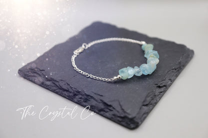 Beautiful handmade Aquamarine Chip Bracelet -With Silver Plated Findings - March Birthstone