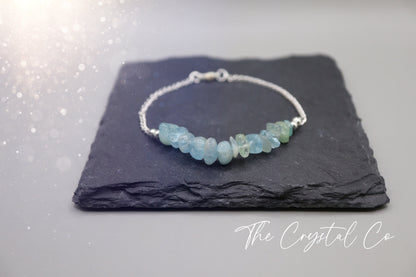 Beautiful handmade Aquamarine Chip Bracelet -With Silver Plated Findings - March Birthstone