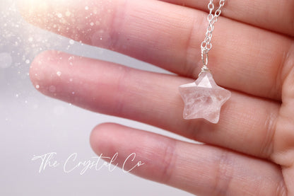 Dainty and Minimal, Natural Clear Quartz Star Pendant on a 925 sterling silver chain - For healing & mental clarity