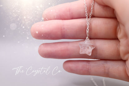 Dainty and Minimal, Natural Clear Quartz Star Pendant on a 925 sterling silver chain - For healing & mental clarity