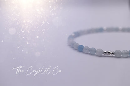 Dainty, Beautiful and handmade Natural Crystal Aquamarine Stacking Bracelet - for communication & courage - March Birth Stone