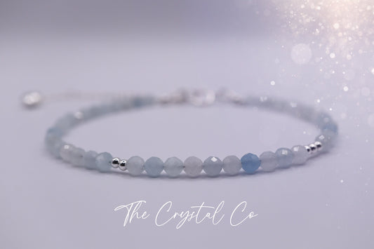 Dainty, Beautiful and handmade Natural Crystal Aquamarine Stacking Bracelet - for communication & courage - March Birth Stone