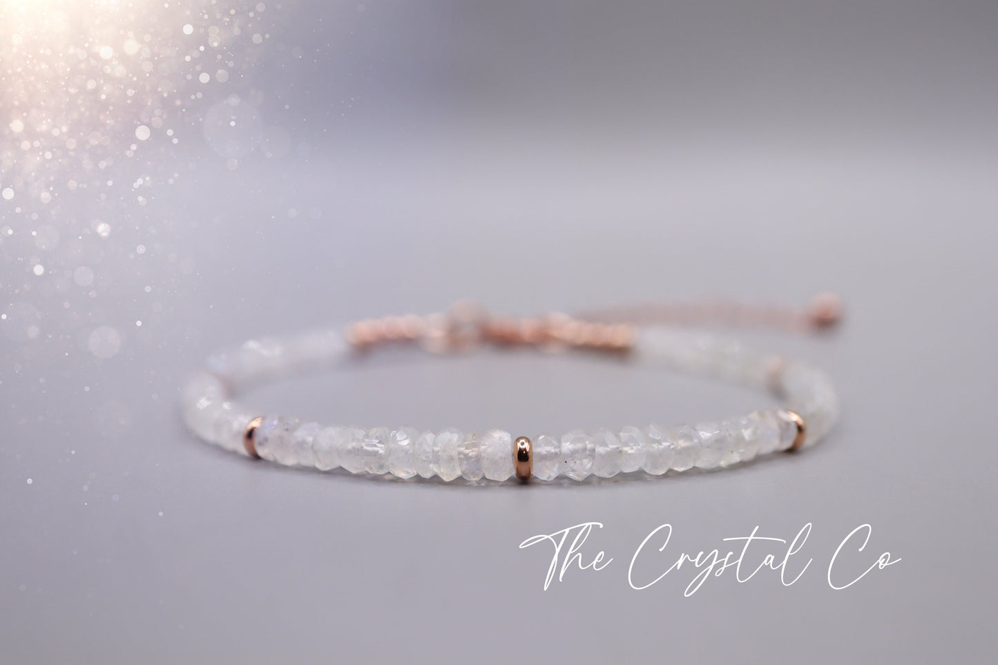 Dainty, Natural Crystal Rainbow Moonstone 4mm Rondelle Beaded Bracelet, Very Flashy, Stacking Bracelet. For Divine Feminine connection