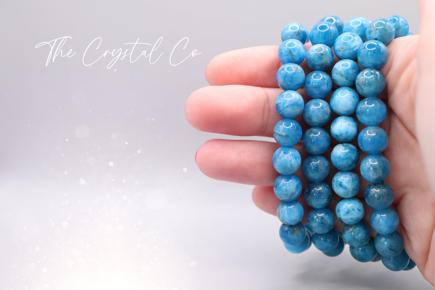 Beautiful Natural Crystal Apatite Beaded Bracelet Approximate size: 9mm beads on strong elastic beading string. This listing is for one bracelet chosen at random. Will come in a little gift bag. Suitable for meditation, special occasions and gifts.