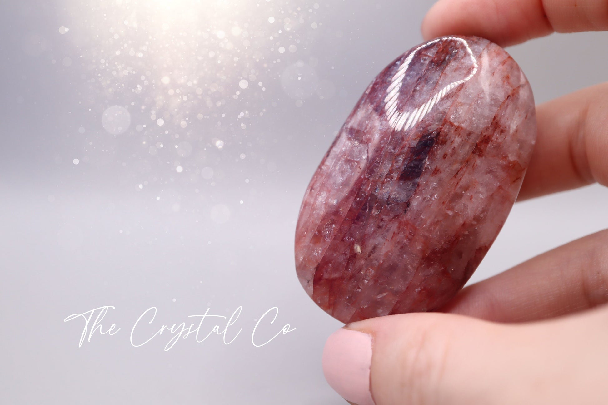 Natural Fire Quartz / Hematoid, Medium sized Palm Stone Crystal Carving, Full of Rainbows and sparkles - for Stability and Concentration