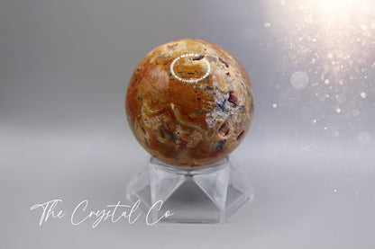 Beautiful, Natural Crazy Lace Agate Large Sphere - Crystal Carving For optimism & calmness