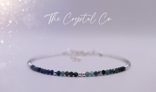 Dainty, Beautiful and handmade Natural Crystal Blue Tourmaline Stacking Bracelet - for tranquillity - October Birth Stone