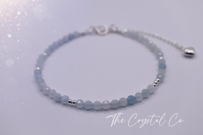 Dainty, Beautiful and handmade Natural Crystal Aquamarine Stacking Bracelet - for communication & courage - March Birth Stone