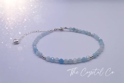 Dainty, Beautiful and handmade Natural Crystal Aquamarine Stacking Bracelet - for communication & courage - March Birth Stone