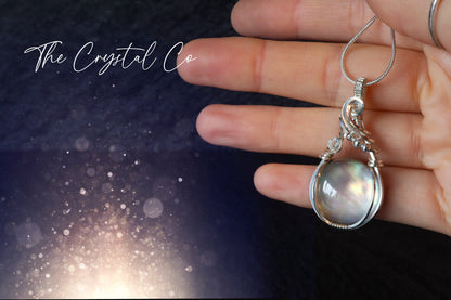 Wire Wrapped Mother of Pearl with Quartz doublet Pendant in 925 Sterling Silver Wire - For intuition & spiritual growth