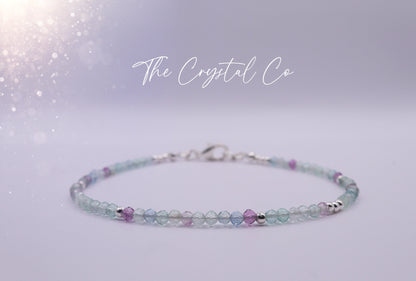 Dainty, natural rainbow fluorite bracelet, 2mm faceted beads - with a choice of findings - for organization & discipline