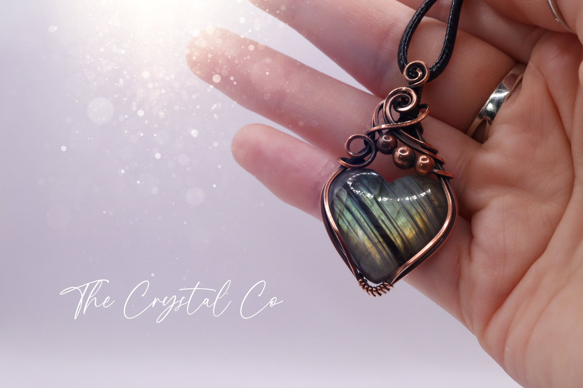 Green / Yellow Autumn Flash Labradorite Heart Pendant - Wrapped in oxidised copper - Handmade Pendant