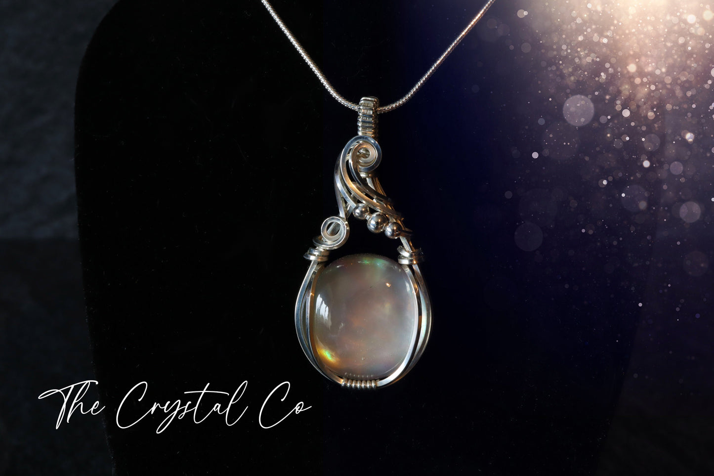 Wire Wrapped Mother of Pearl with Quartz doublet Pendant in 925 Sterling Silver Wire - For intuition & spiritual growth