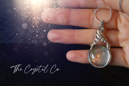 Wire Wrapped Mother of Pearl with Quartz doublet Pendant in 925 Sterling Silver Wire - For intuition & spiritual growth