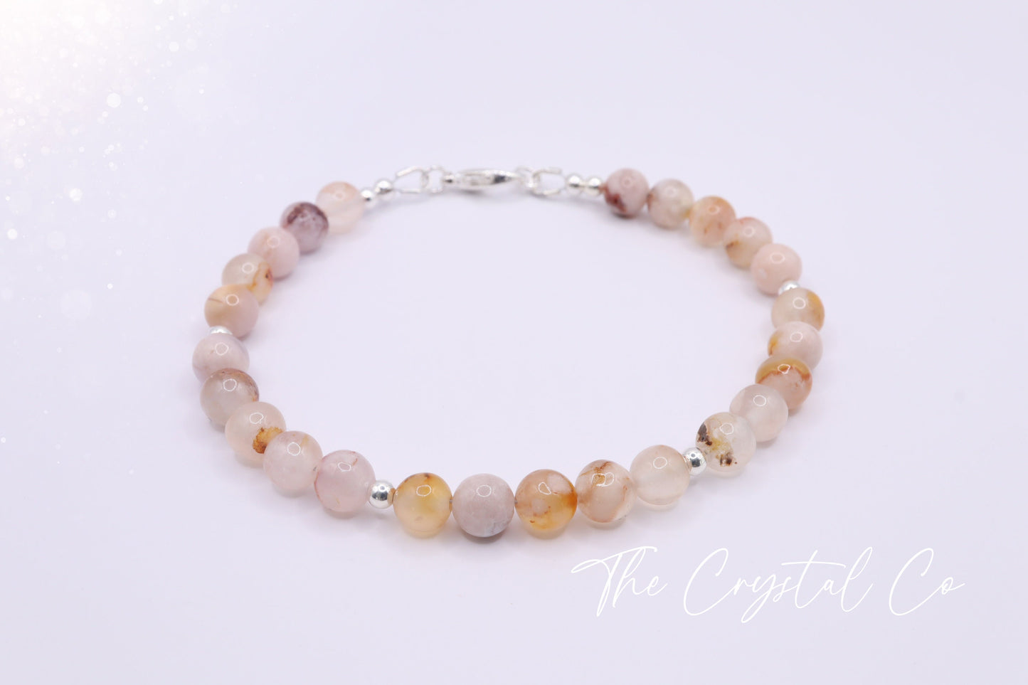 Flower Agate / Cherry Blossom Agate 6mm beaded bracelet - with a choice of findings - for self-growth & manifestation