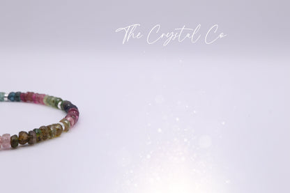 Dainty, Watermelon Tourmaline faceted rondelle beaded bracelet - with a choice of findings - for humanitarianism & compassion