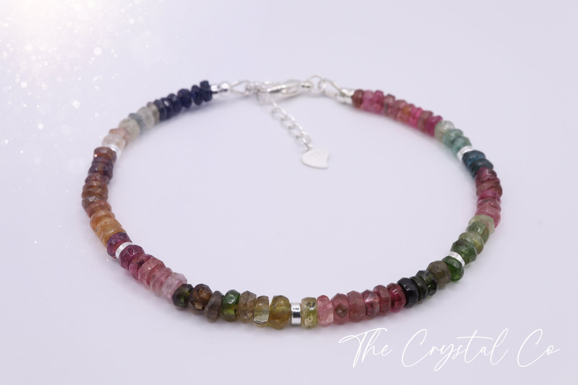 Dainty, Watermelon Tourmaline faceted rondelle beaded bracelet - with a choice of findings - for humanitarianism & compassion