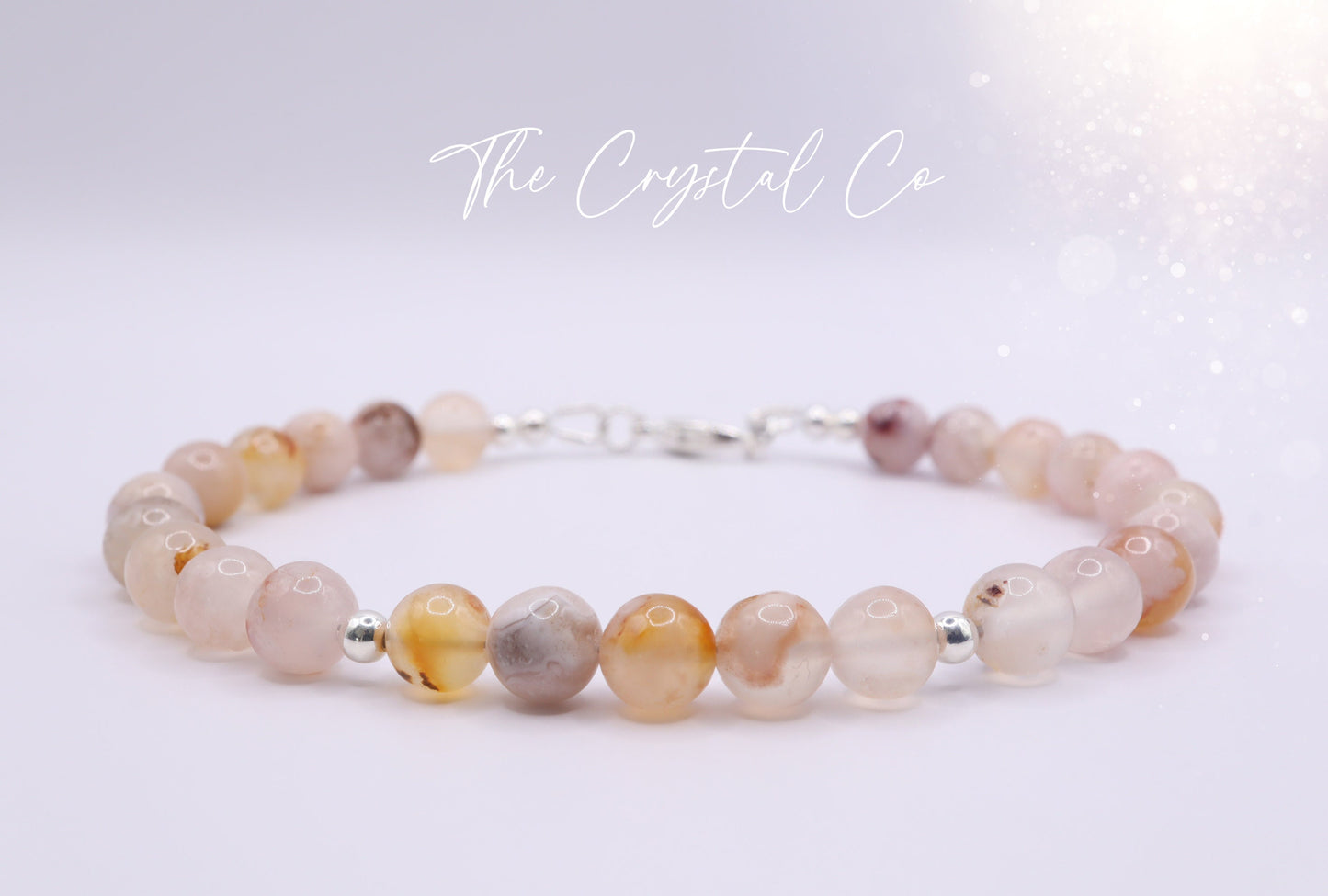 Flower Agate / Cherry Blossom Agate 6mm beaded bracelet - with a choice of findings - for self-growth & manifestation