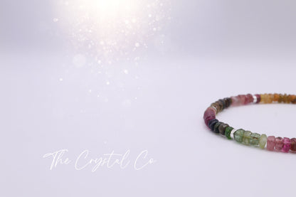 Dainty, Watermelon Tourmaline faceted rondelle beaded bracelet - with a choice of findings - for humanitarianism & compassion