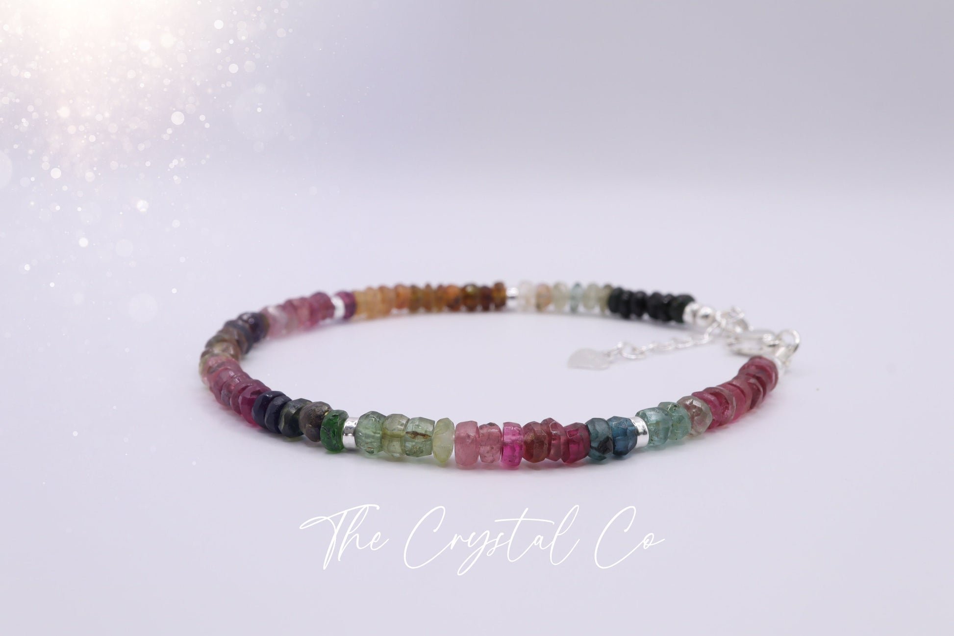 Dainty, Watermelon Tourmaline faceted rondelle beaded bracelet - with a choice of findings - for humanitarianism & compassion