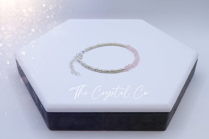 Dainty, Beautiful and handmade Natural Crystal Rose Quartz bracelet - with silver plated findings - for love & self-esteem