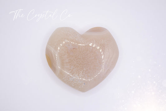 Beautiful Polished Flower Agate / Cherry Blossom Agate Puffy Crystal Heart - For Self-Growth and Manifestation