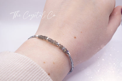 Dainty, Flashy Natural Labradorite Crystal bracelet, 3mm faceted Rondelle beads - with a choice of findings and seed beads