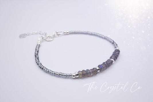 Dainty, Flashy Natural Labradorite Crystal bracelet, 3mm faceted Rondelle beads - with a choice of findings and seed beads