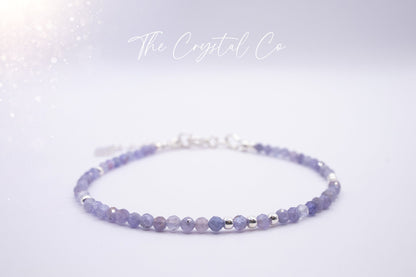 Dainty, Natural Tanzanite Crystal Stacking bracelet, 2mm faceted beads - with a choice of findings