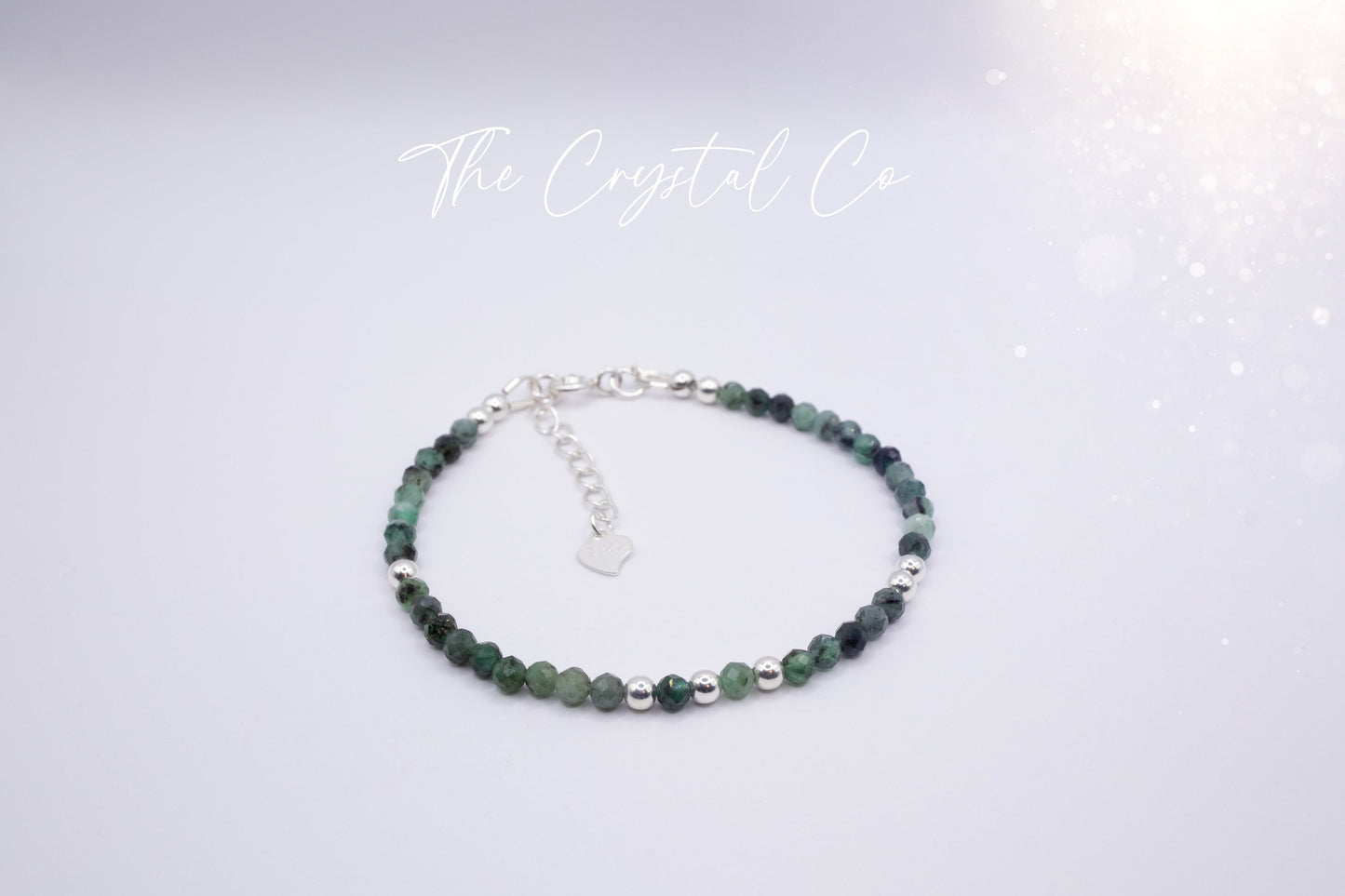 Dainty, Natural Emerald Crystal Stacking bracelet, 3mm faceted beads - with a choice of findings - for compassion & love