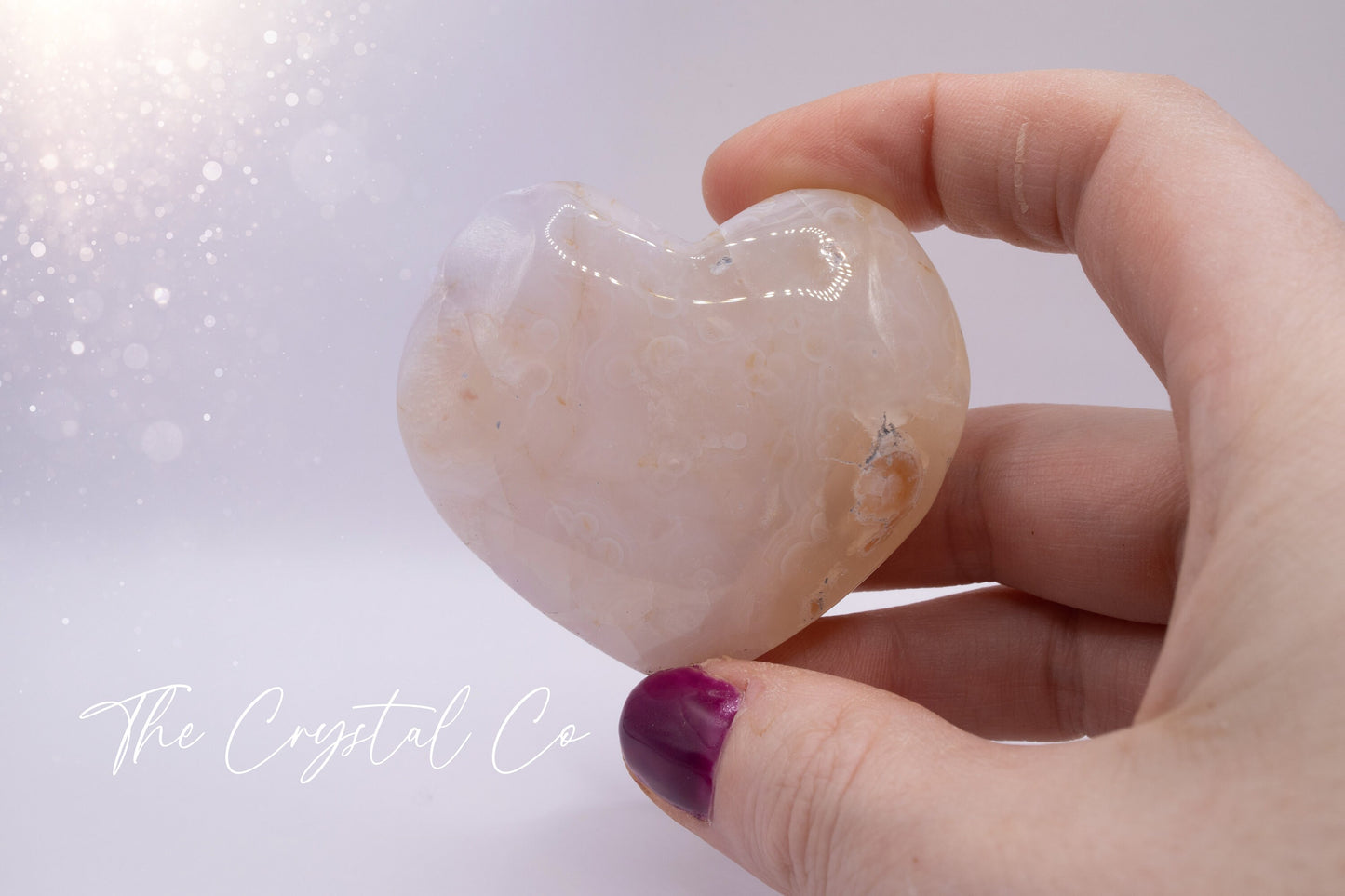 Beautiful Polished Flower Agate / Cherry Blossom Agate Puffy Crystal Heart - For Self-Growth and Manifestation