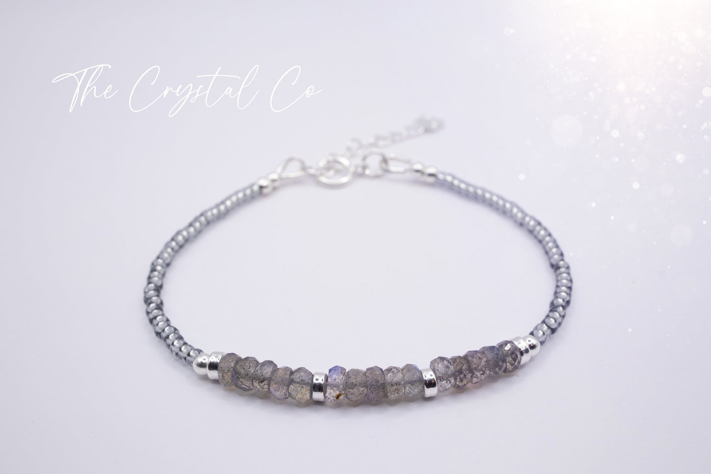 Dainty, Flashy Natural Labradorite Crystal bracelet, 3mm faceted Rondelle beads - with a choice of findings and seed beads