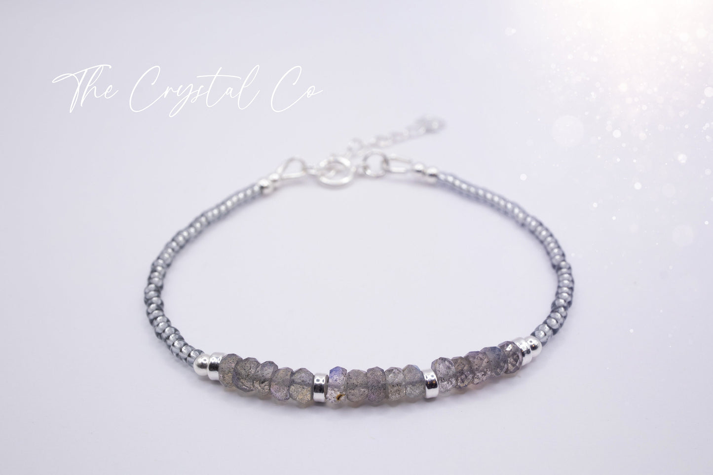 Beautifully handmade, natural Labradorite beaded bracelet. The rondelle crystal beads are 3mm in size and are strung strong yet durable beading wire, accompanied with little matching seed beads. Ideal for gifting to that special person in your life.