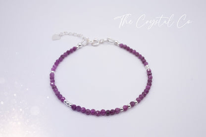 Dainty, Natural Ruby Crystal Stacking bracelet, 2mm faceted beads - with a choice of findings - for passion & power