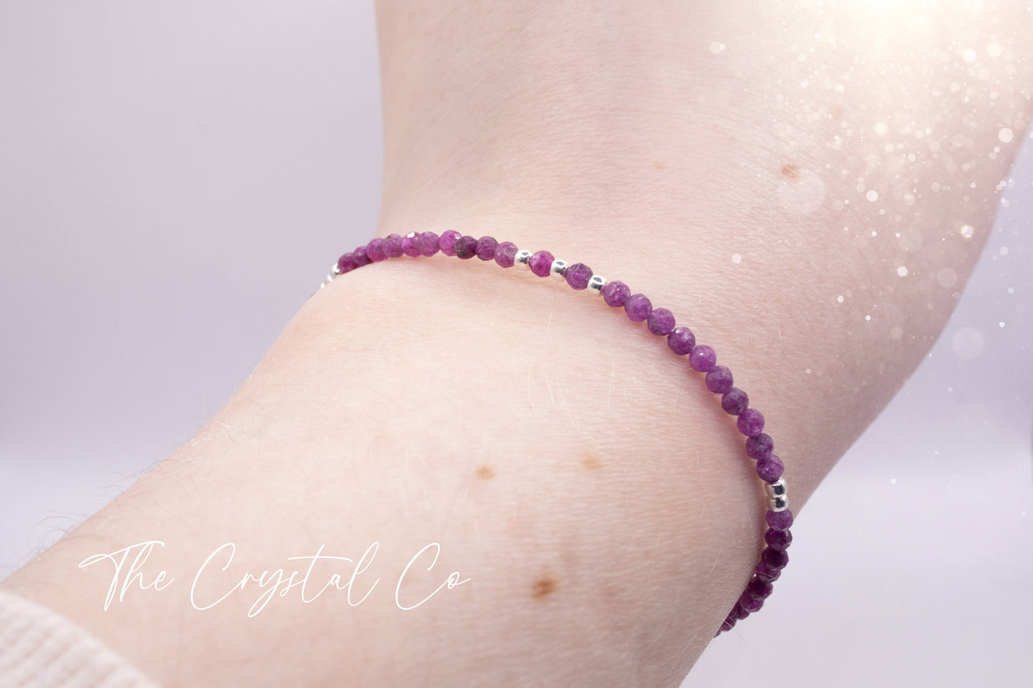 Dainty, Natural Ruby Crystal Stacking bracelet, 2mm faceted beads - with a choice of findings - for passion & power