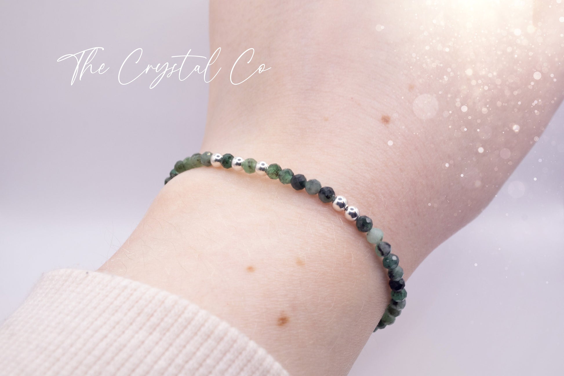 Dainty, Natural Emerald Crystal Stacking bracelet, 3mm faceted beads - with a choice of findings - for compassion & love