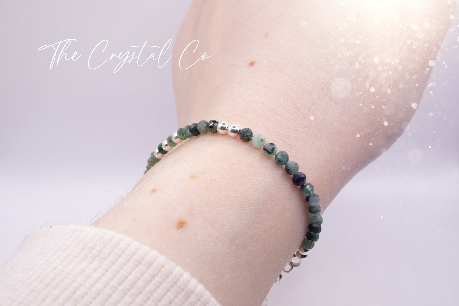 Dainty, Natural Emerald Crystal Stacking bracelet, 3mm faceted beads - with a choice of findings - for compassion & love