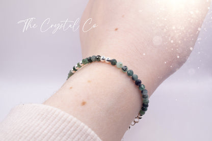 Dainty, Natural Emerald Crystal Stacking bracelet, 3mm faceted beads - with a choice of findings - for compassion & love