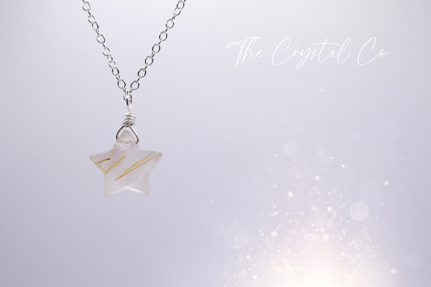 Dainty, Golden Rutilated Quartz Star Pendant - 925 Sterling silver cable chain - for manifestation & amplification